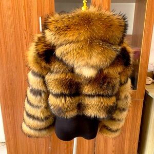 REAL RACCOON FUR hoodie coat